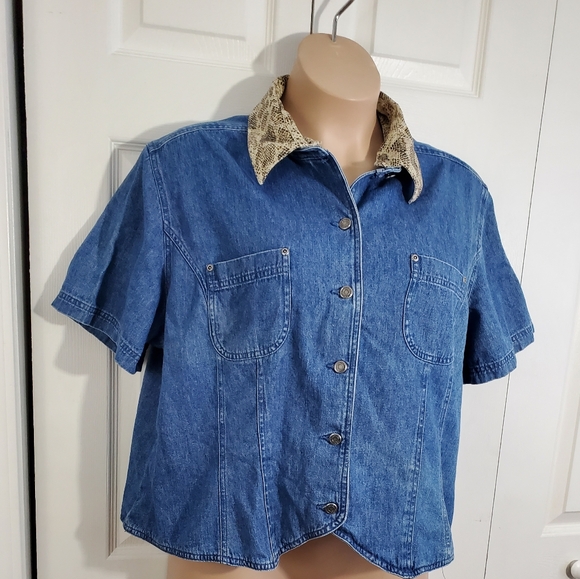 90s Villager Sport Denim Jacket Shirt Sz 3 ~ Pre-Owned With Removable Collar - Picture 2 of 16